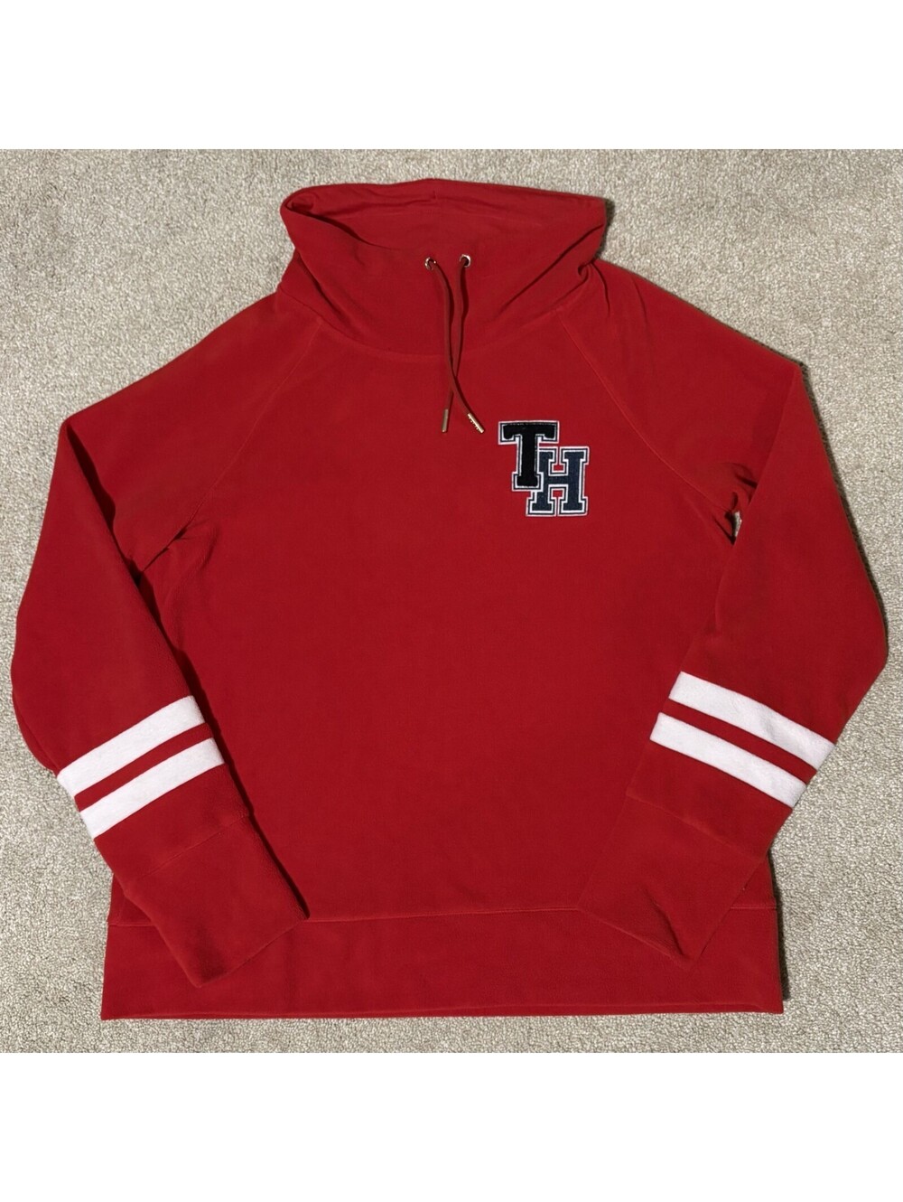 Tommy Hilfiger Sport Womens M Red Fleece Sweatshirt Pullover Cowl Neck Retro